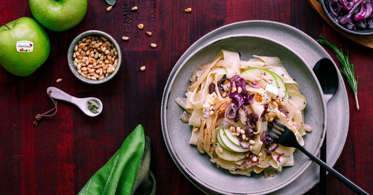 Summer pasta with fennel, apple, and camembert