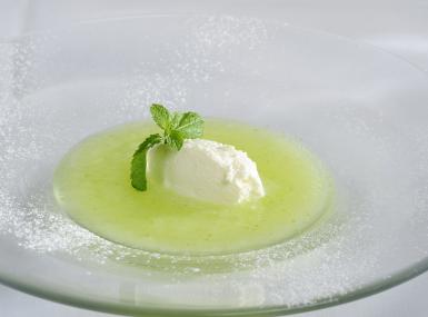 Iced apple soup with ricotta mousse
