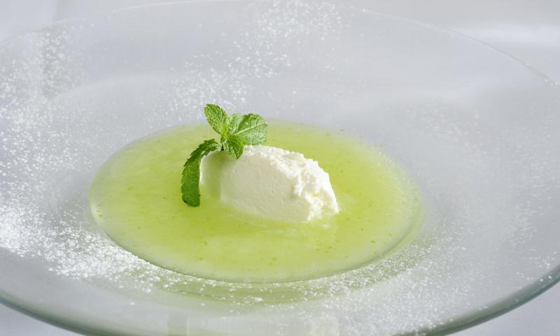 Iced apple soup with ricotta mousse